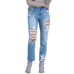 Flying Monkey Goodbye High Rise Mom Jeans Size 27 Distressed Straight Frayed Hem